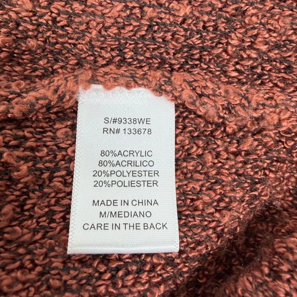 Love Tree‎ Womens Rust Brown Boucle Knit V-Neck Oversized Sweater Medium 9338WE